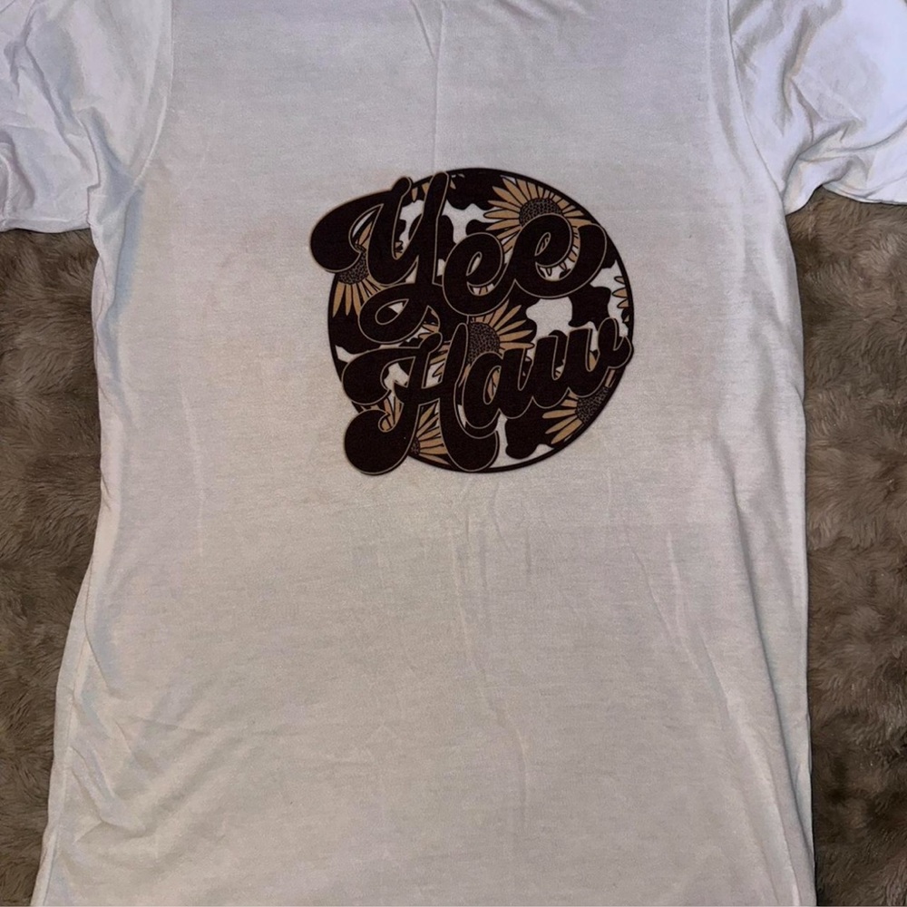 Yeehaw Cow Print With Sunflowers Small Shirt